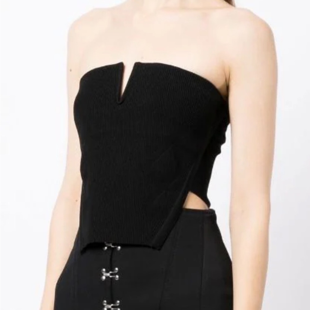 Black Dion Lee Angled ribbed strapless Bustier Corset Top NWT
